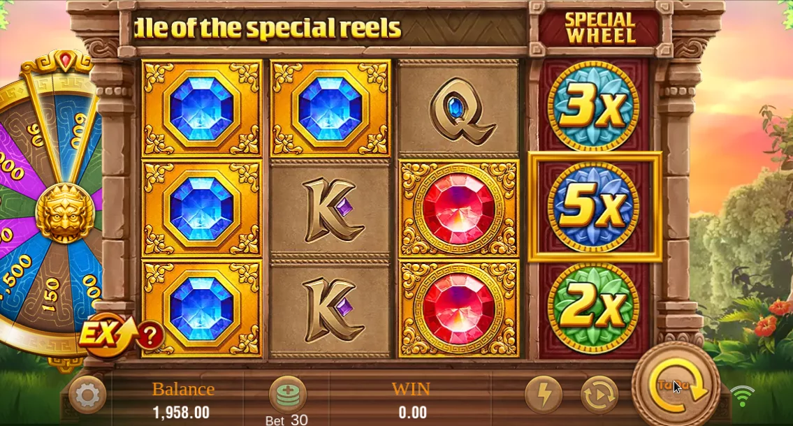 Fortune Gems 2 wide gameplay capture of temple theme